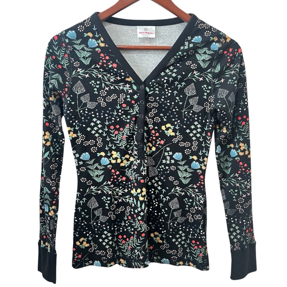 Hanna Andersson Womens Floral Henley Shirt Whimsical Fairy Cottagecore XS